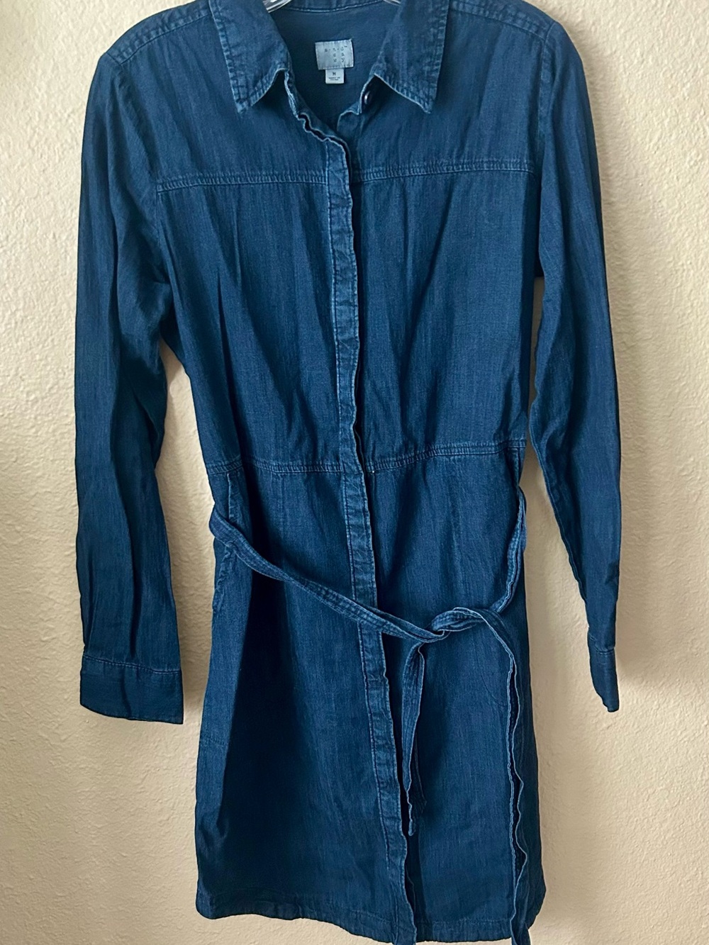 a new day Dark Blue Denim Shirt Dress with Waist Tie